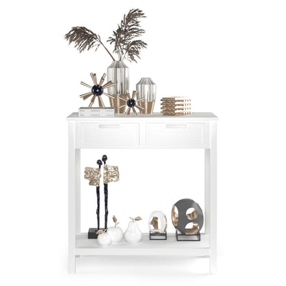 Livia 32" Small Narrow Console Table with 2 Drawers & Shelf, White
