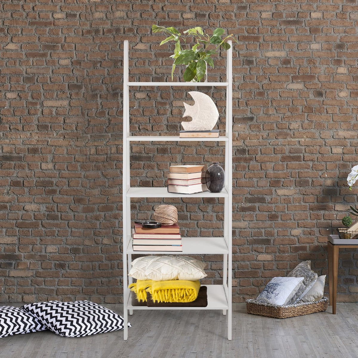 Cassidy Solid Wood 5 Shelf Ladder Bookcase