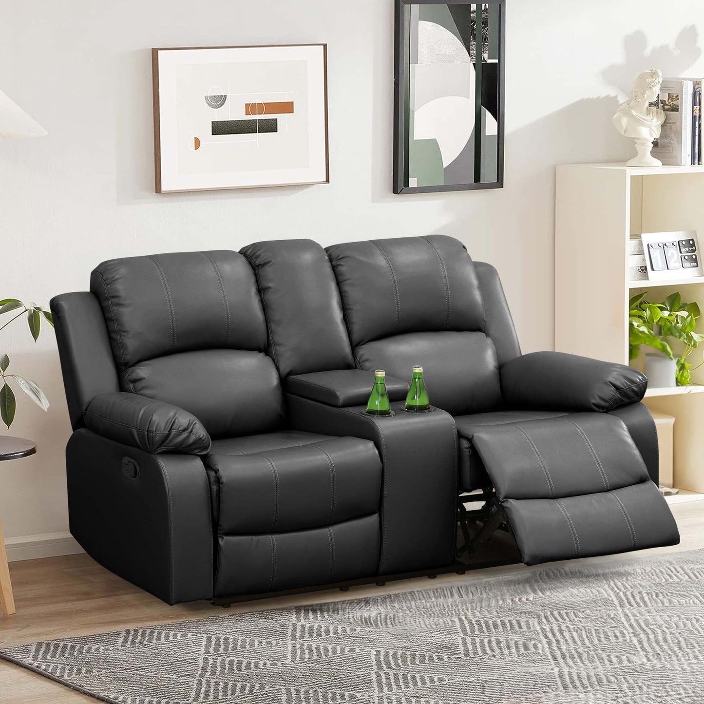 Rowe Leather Recliner Loveseat With Console