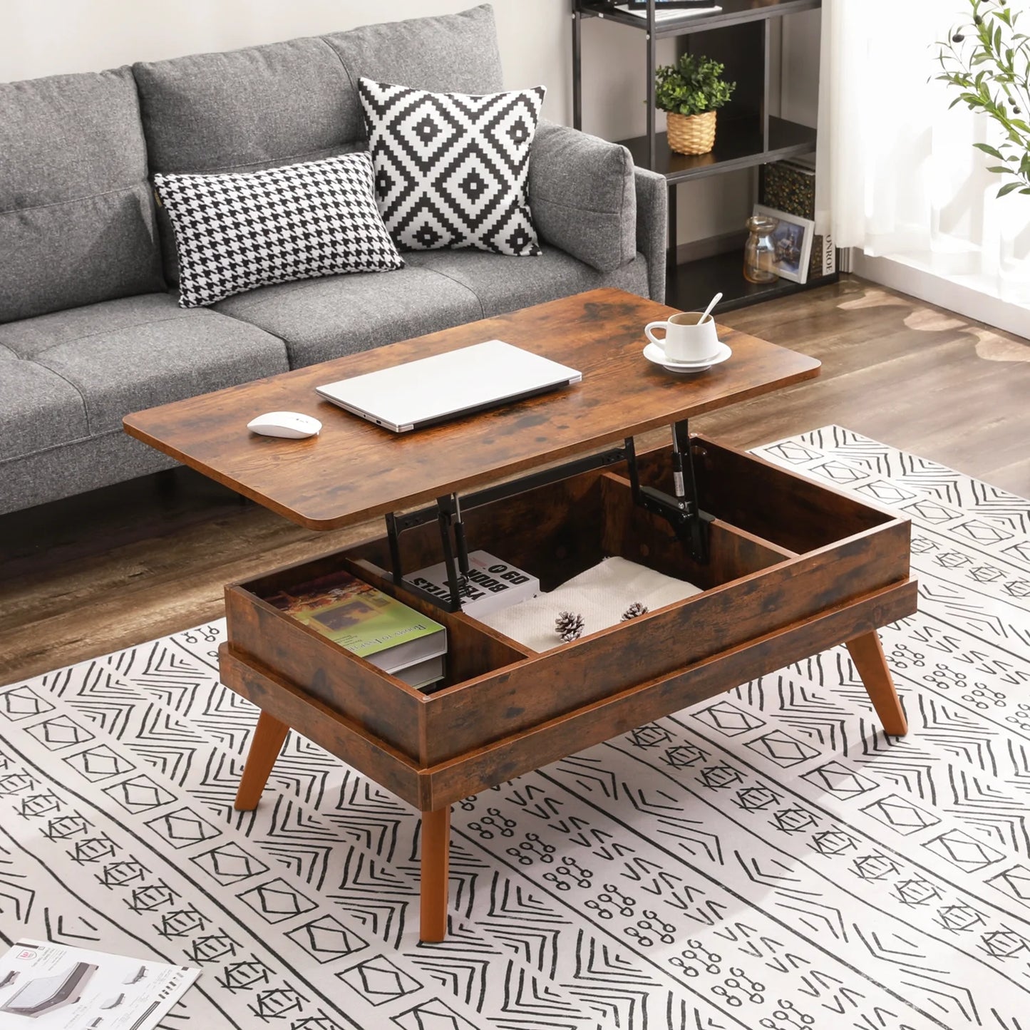 Loui Rustic Lift Top Farmhouse Coffee Table