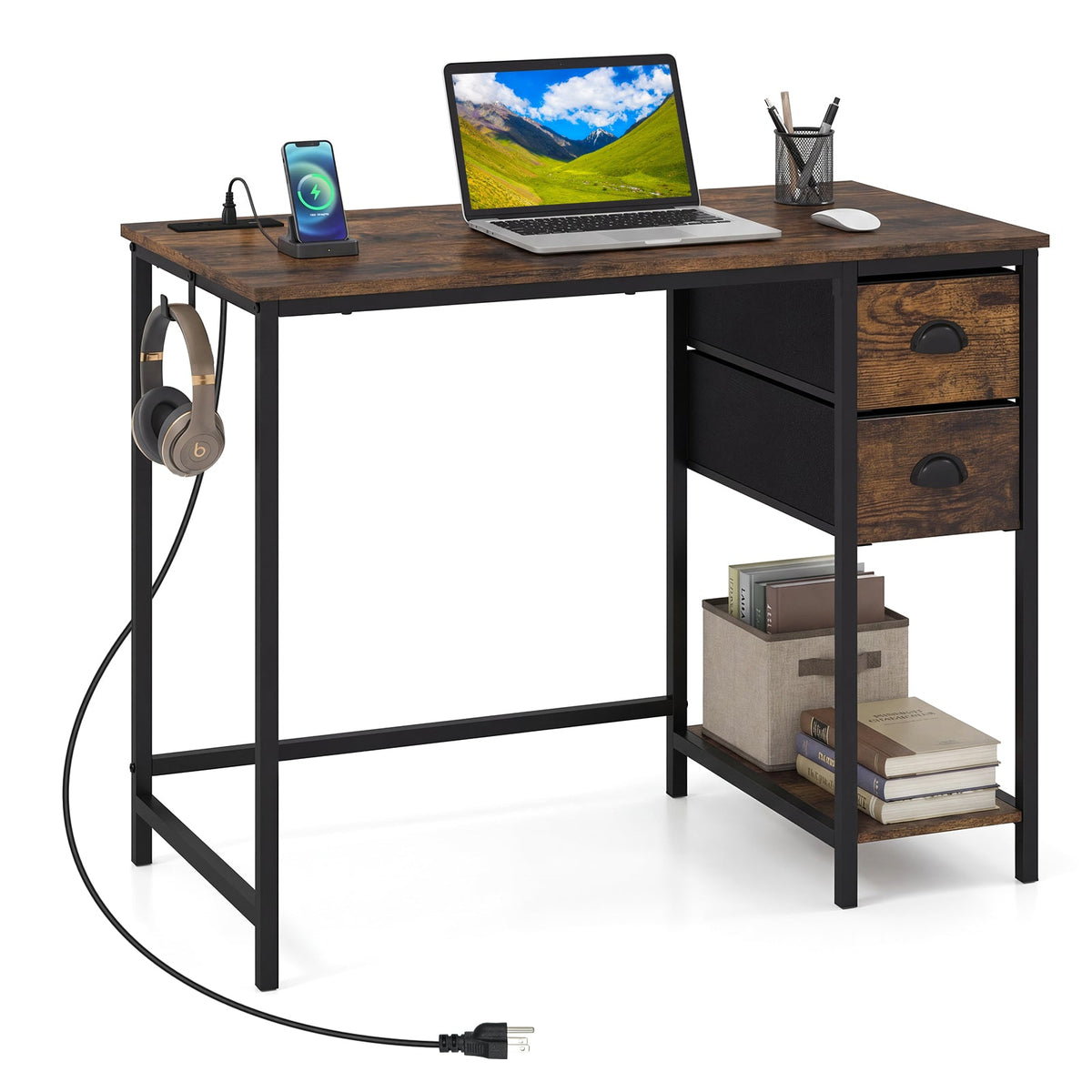 Fenna 38" Home Office Desk with Charging Station