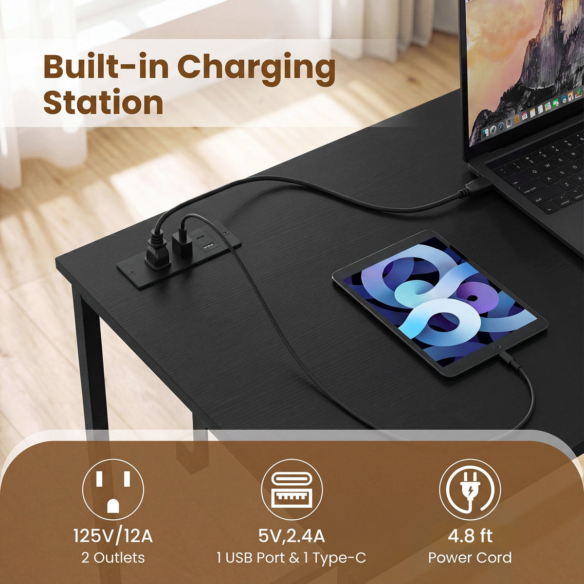 Fenna 38" Home Office Desk with Charging Station