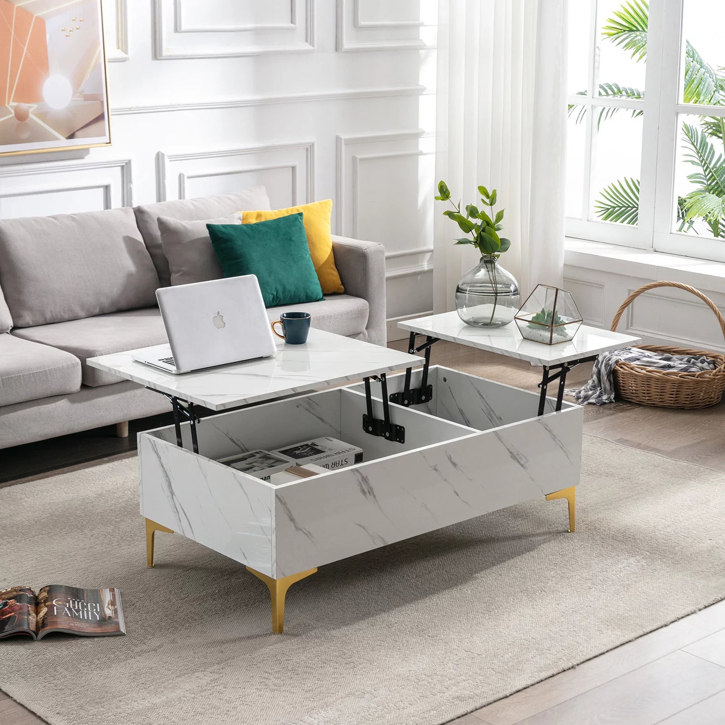 Roman Lift Top Marble Coffee Table