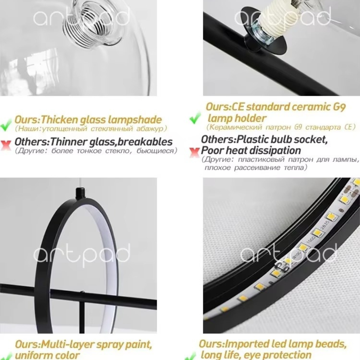 Artpad Black LED Pendant Chandelier with G9 Bulb