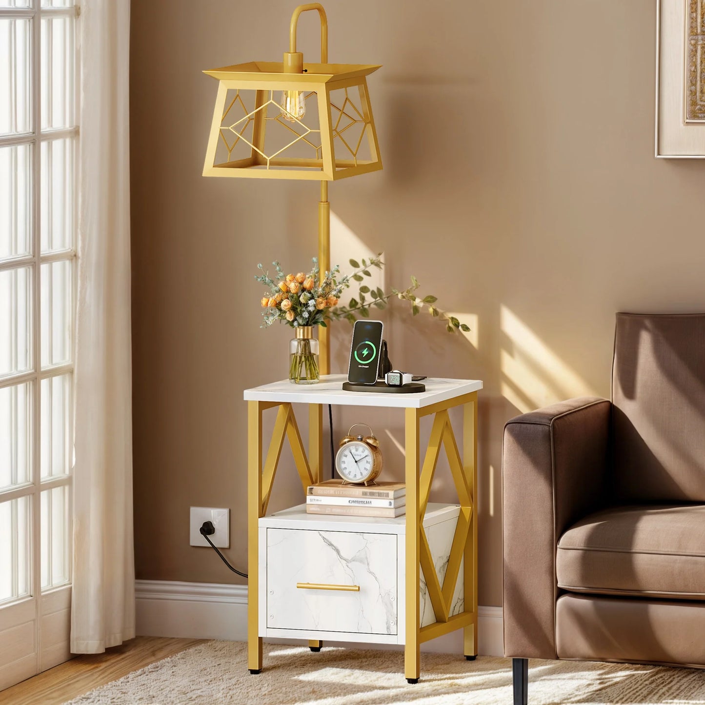 Farmhouse Living Room Floor Lamp With Side Table