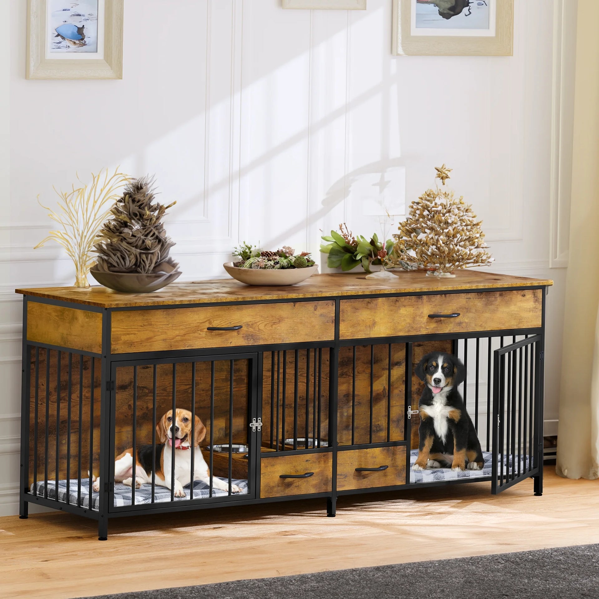 Oskar Double Dog Crate Furniture For 2 Dogs Canva Home