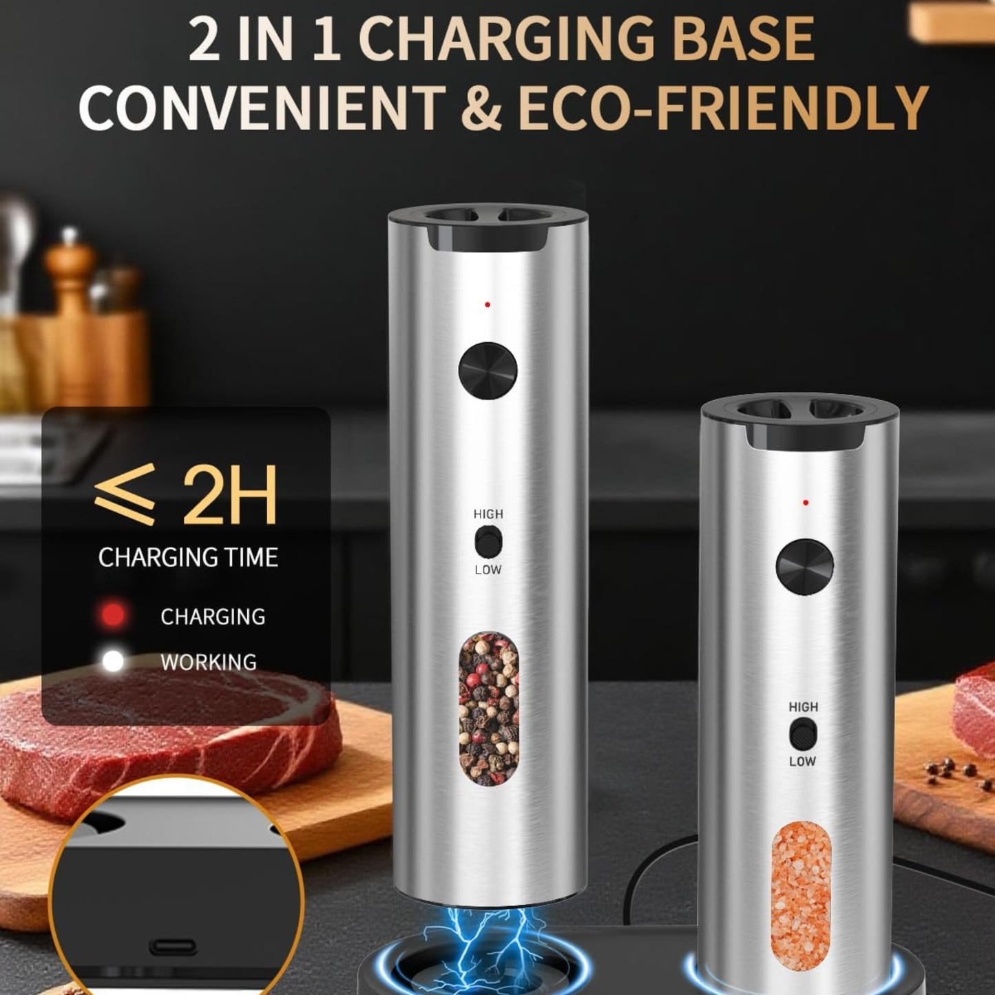 Rechargeable Electric Salt and Pepper Grinder Set - Canva Home