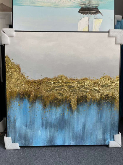 Blue & Gold Flicks Oil Painting