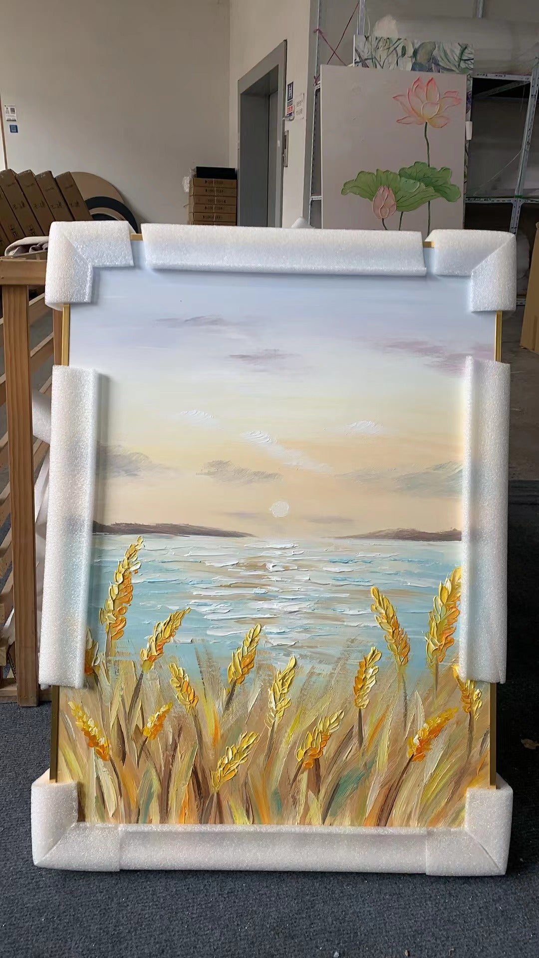 Sunset Pampas Grass Oil Painting