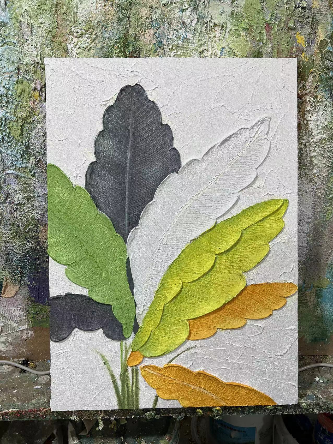 Textured Bright Leaves Oil Painting