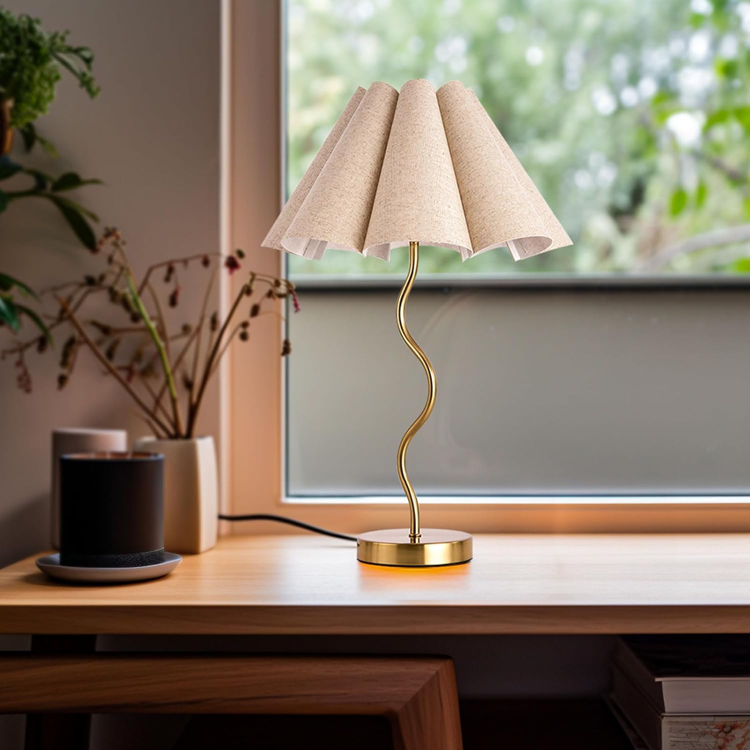 KUNJOULAM Small Table Lamp on a side table in a living room, enhancing the room's atmosphere with warm lighting