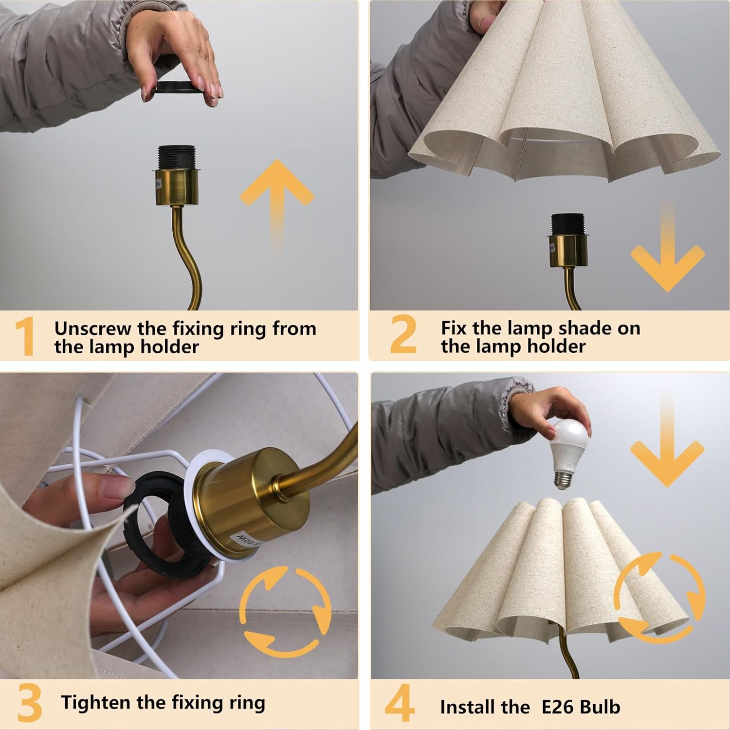 Close-up of KUNJOULAM Small Table Lamp umbrella-form fabric lampshade in a soft, neutral color