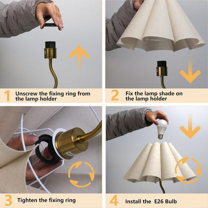 Close-up of KUNJOULAM Small Table Lamp umbrella-form fabric lampshade in a soft, neutral color