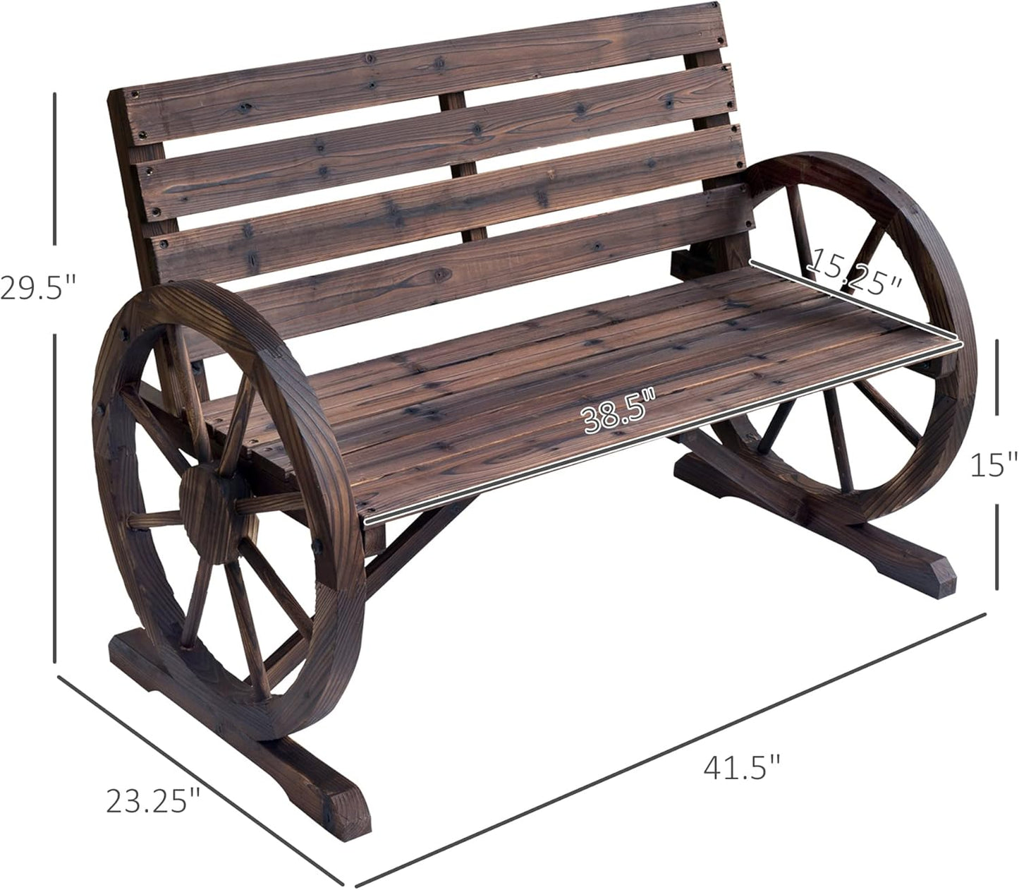 Outsunny 41" Wooden Wagon Wheel Bench Size