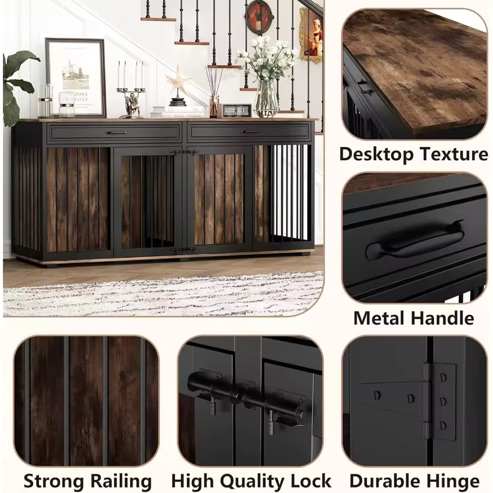 72.4" Orr Double Dog Crate Furniture For 2 Dogs