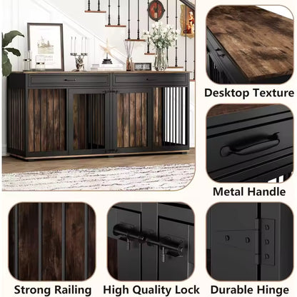 72.4" Orr Double Dog Crate Furniture For 2 Dogs