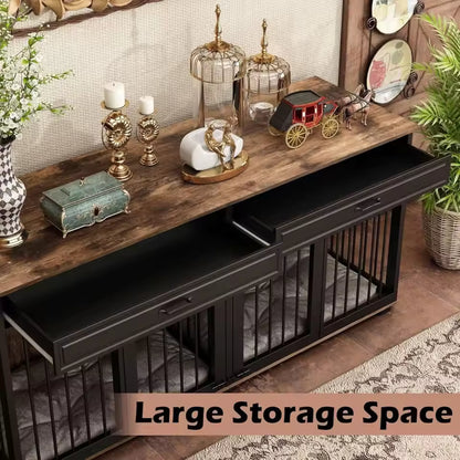 72.4" Orr Double Dog Crate Furniture For 2 Dogs