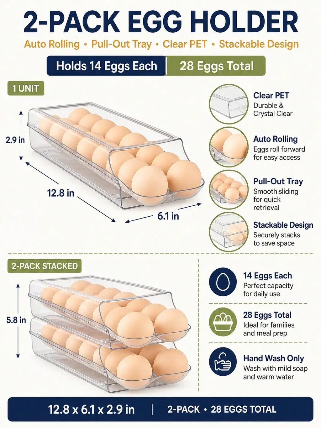 Nell 2-Pack Rolling Fridge Egg Drawer