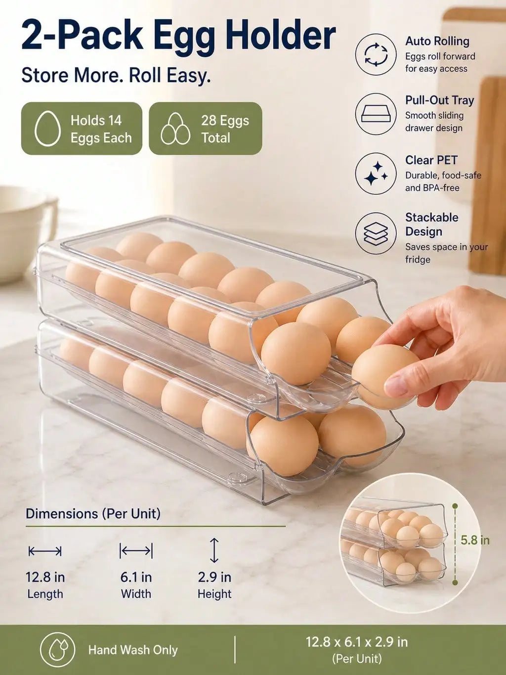 Nell 2-Pack Rolling Fridge Egg Drawer