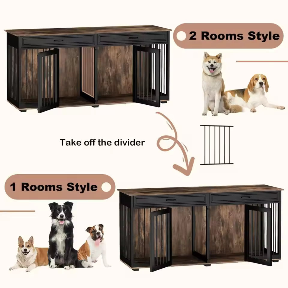 72.4" Orr Double Dog Crate Furniture For 2 Dogs