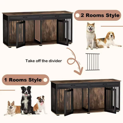 72.4" Orr Double Dog Crate Furniture For 2 Dogs