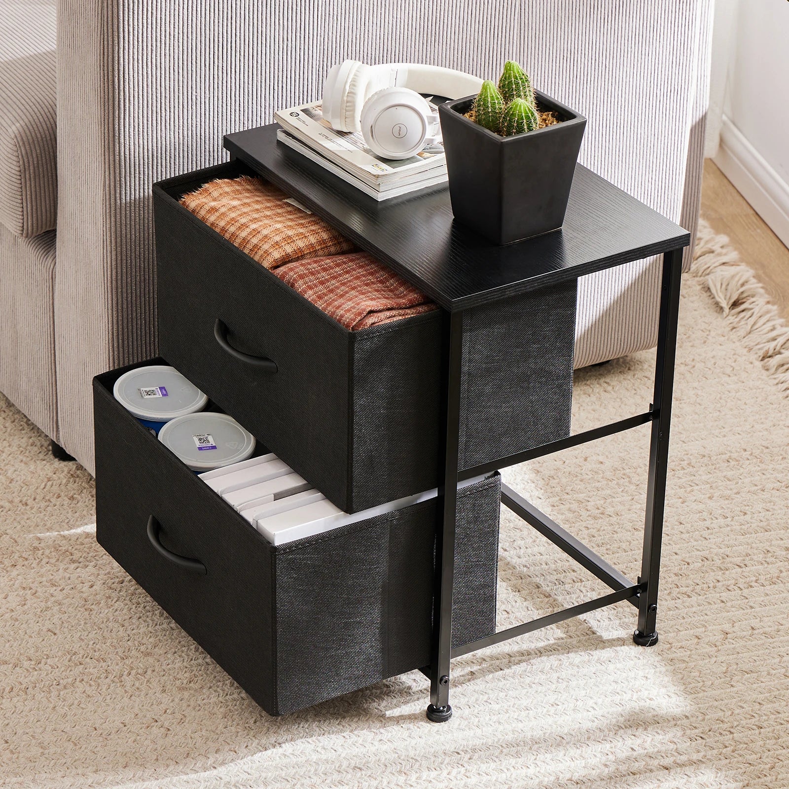 Thora 2-Drawer Fabric Nightstand