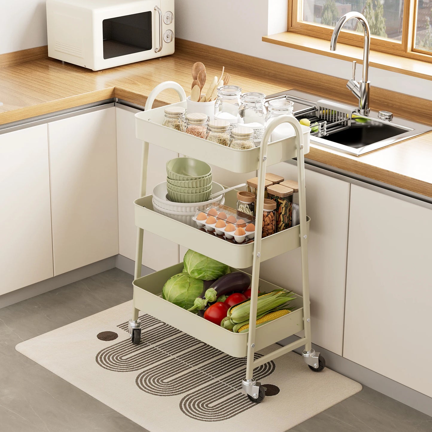 Vera 3-Tier Rolling Kitchen Cart