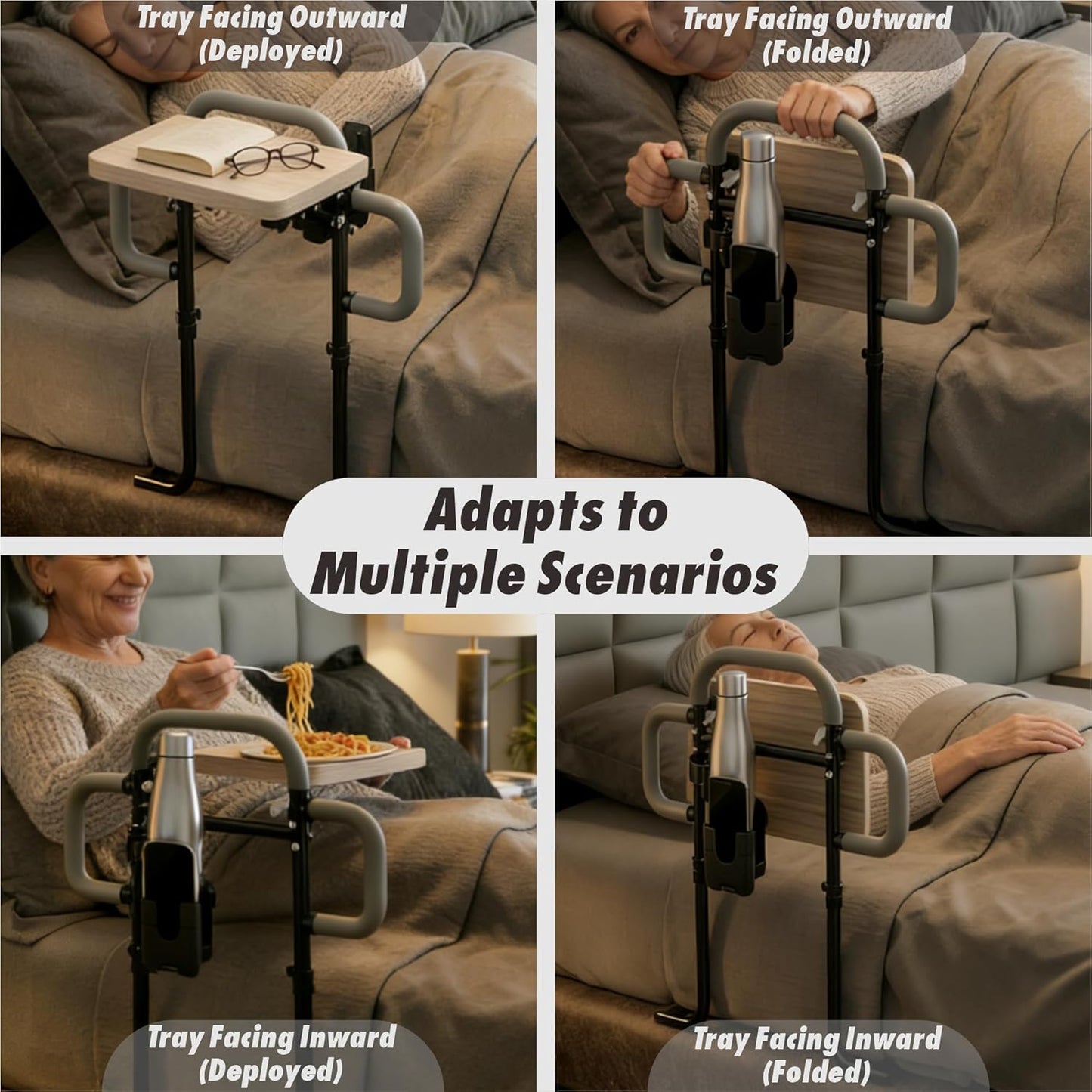 Senior Bed Assist Rail with Support Bar & Cup Holder