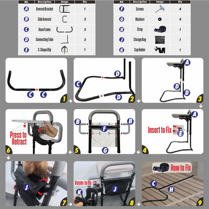 Senior Bed Assist Rail with Support Bar & Cup Holder