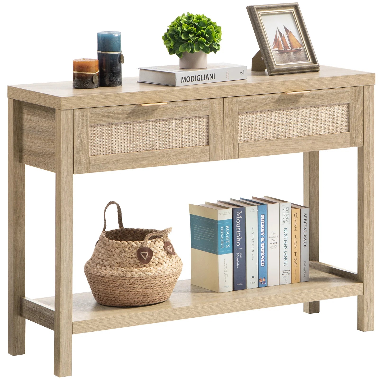Zaki Rattan Narrow Entryway Table With Storage – Canva Home