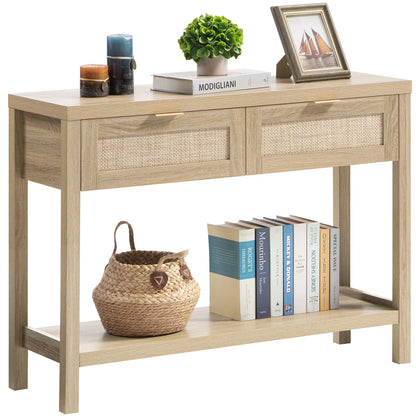 Zaki Rattan Narrow Entryway Table With Storage