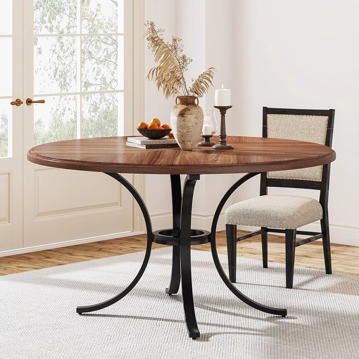 Awais Round Rustic Farmhouse Dining Table For 4