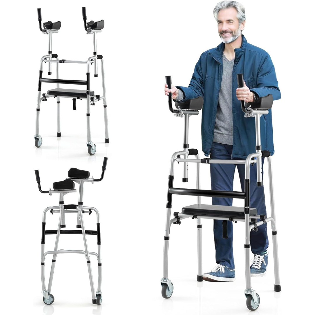 Senior Lightweight Upright Mobility Walker With Seat
