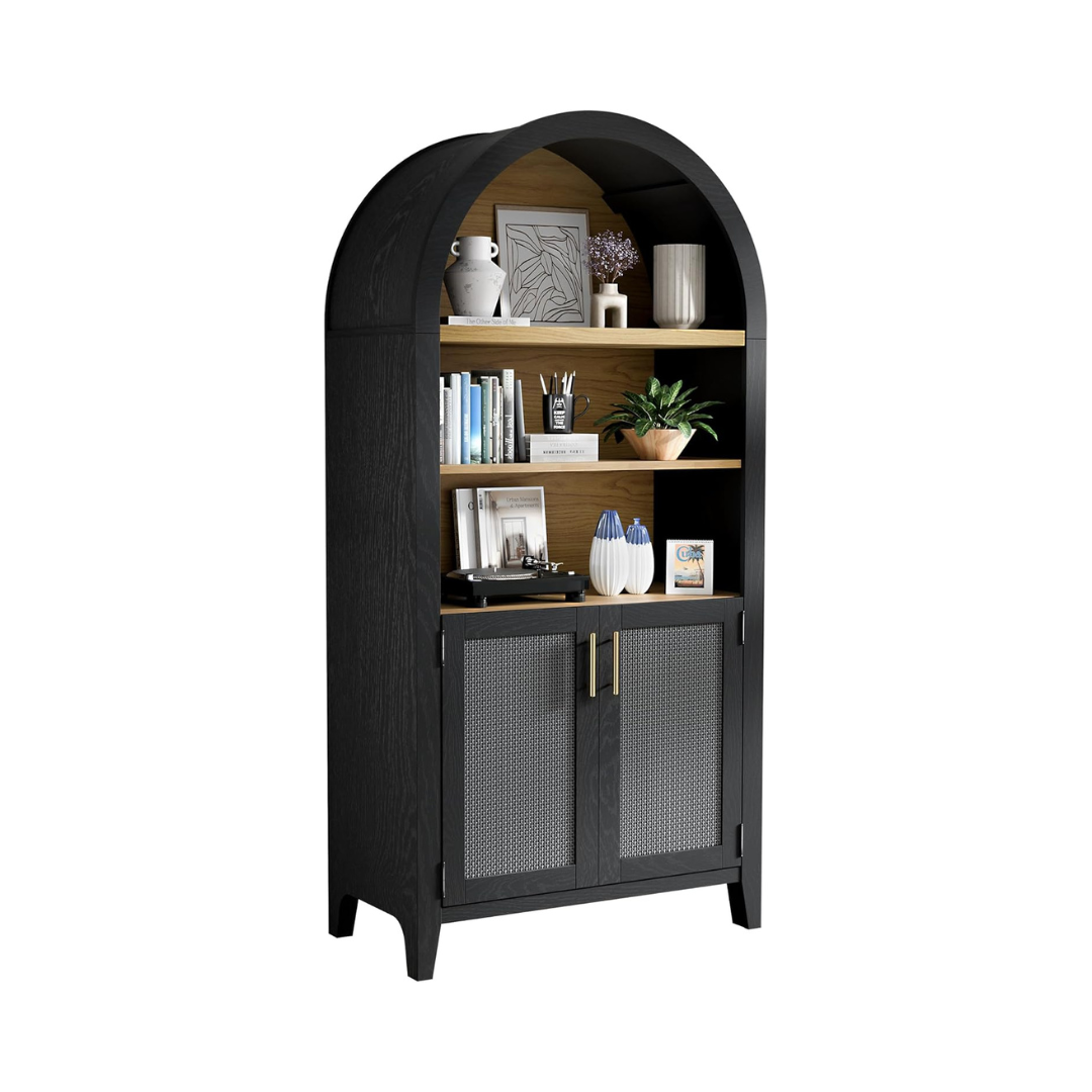 Wide Rattan Arched Storage Display Cabinet