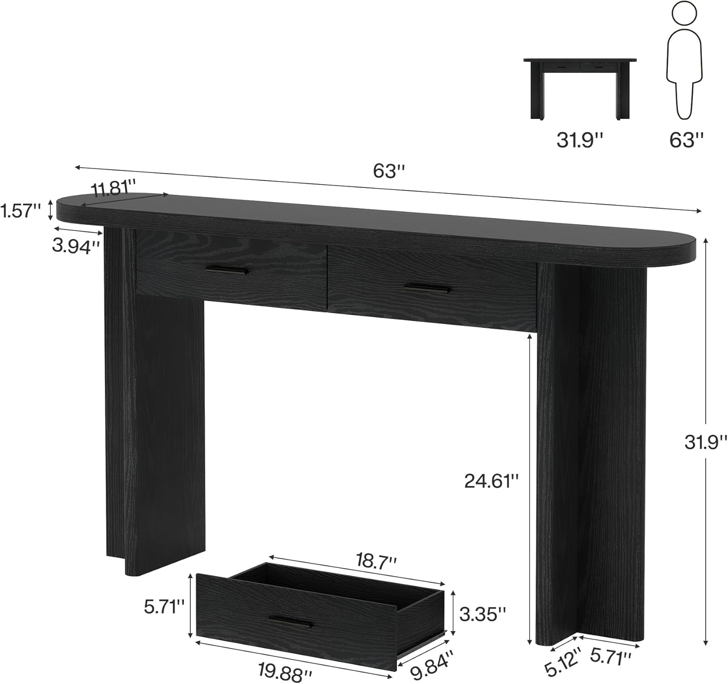 63-Inch Console Table with 2 Drawers - Canva Home