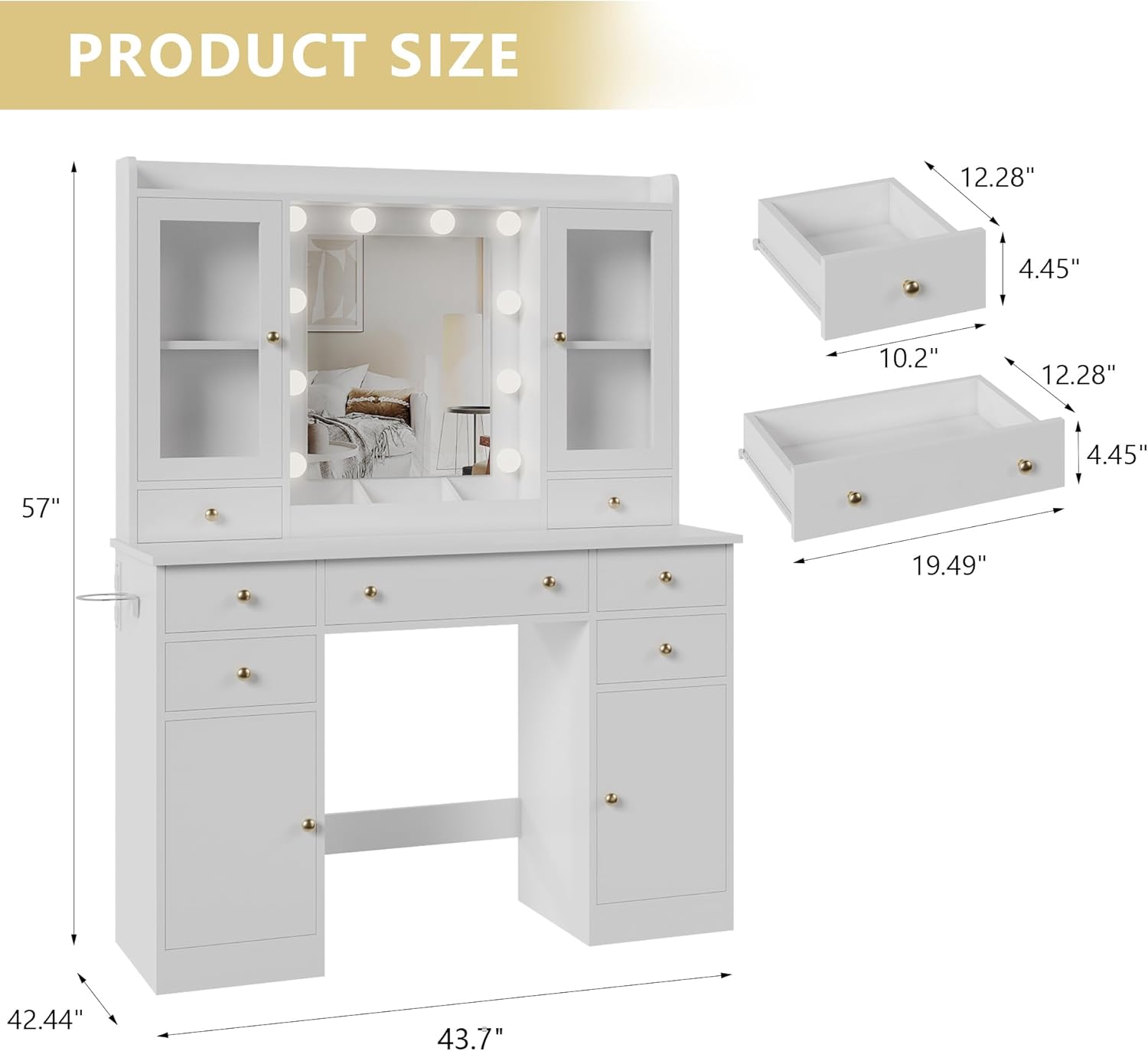 White Makeup Vanity Desk with Mirror and Lights - Canva Home