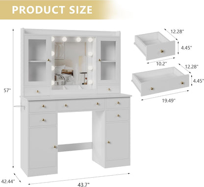 White Makeup Vanity Desk with Mirror and Lights - Canva Home