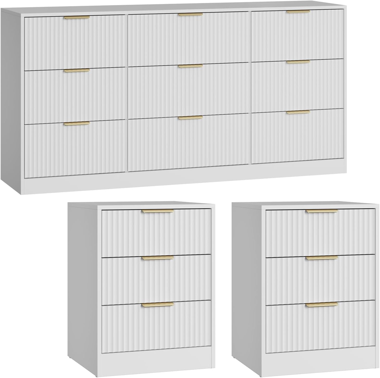 9 Drawer Fluted Dresser & Nightstand Set 3-Piece - Canva Home