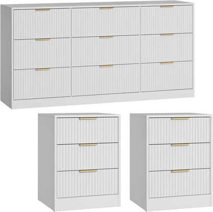 9 Drawer Fluted Dresser & Nightstand Set 3-Piece - Canva Home