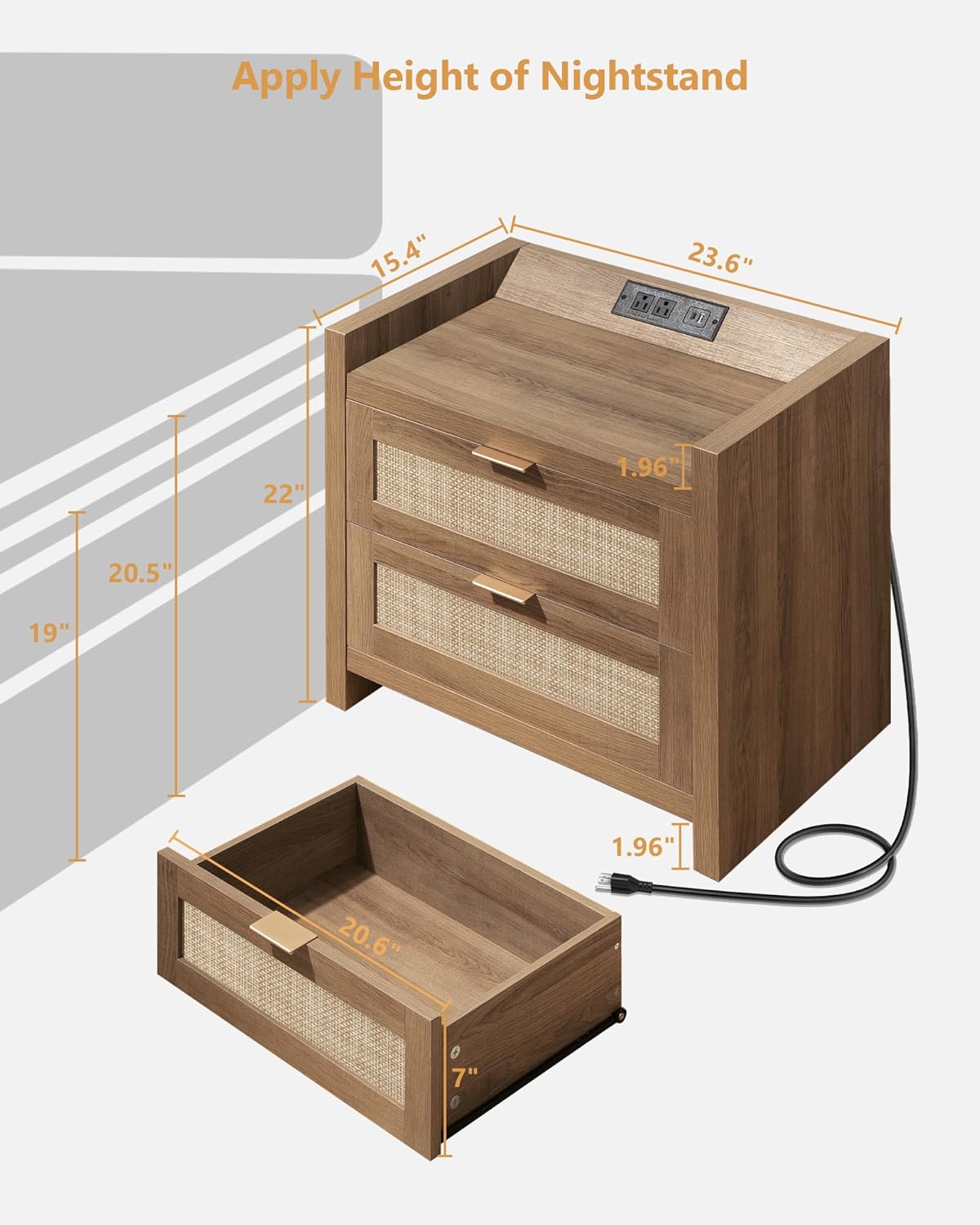 Night Stand Set of 2 - Rattan Nightstands - Canva Home