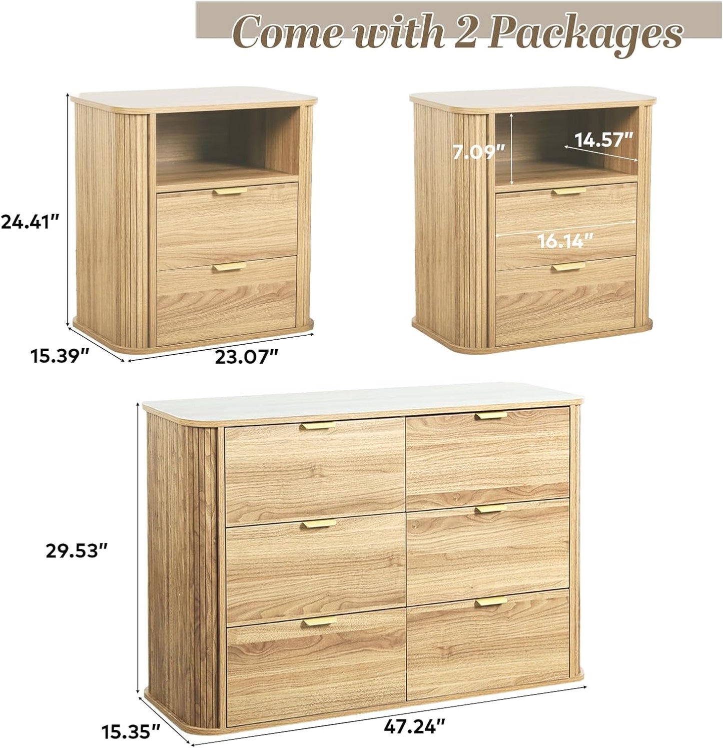 Modern Fluted 6 Drawer Dresser & 3-Piece Bedroom Furniture Set - Canva Home