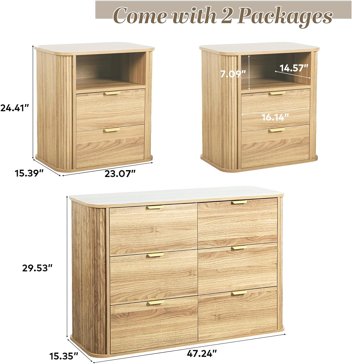 Modern Fluted 6 Drawer Dresser & 3-Piece Bedroom Furniture Set - Canva Home