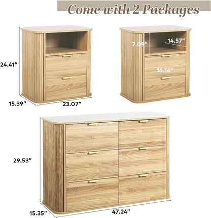 Modern Fluted 6 Drawer Dresser & 3-Piece Bedroom Furniture Set - Canva Home