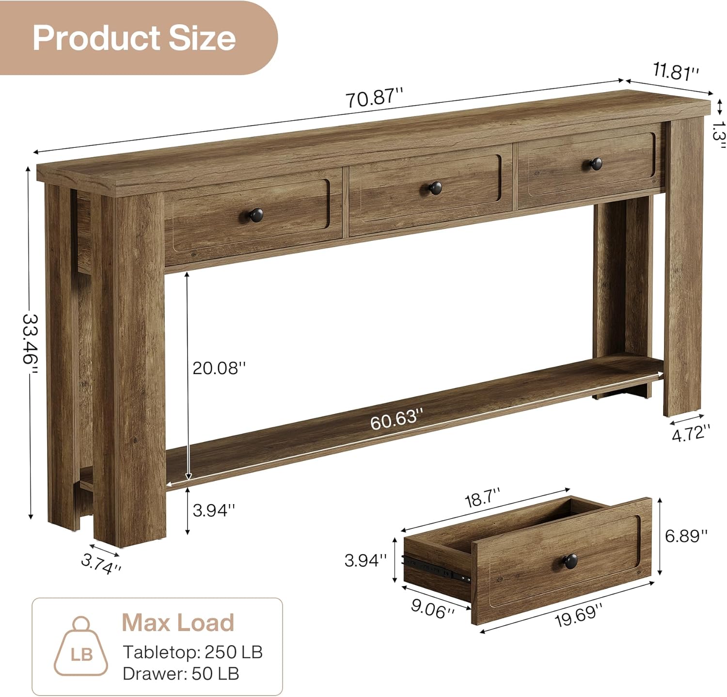 70.9" TV Stand for TVs up to 80 Inches with 3 Drawers - Canva Home