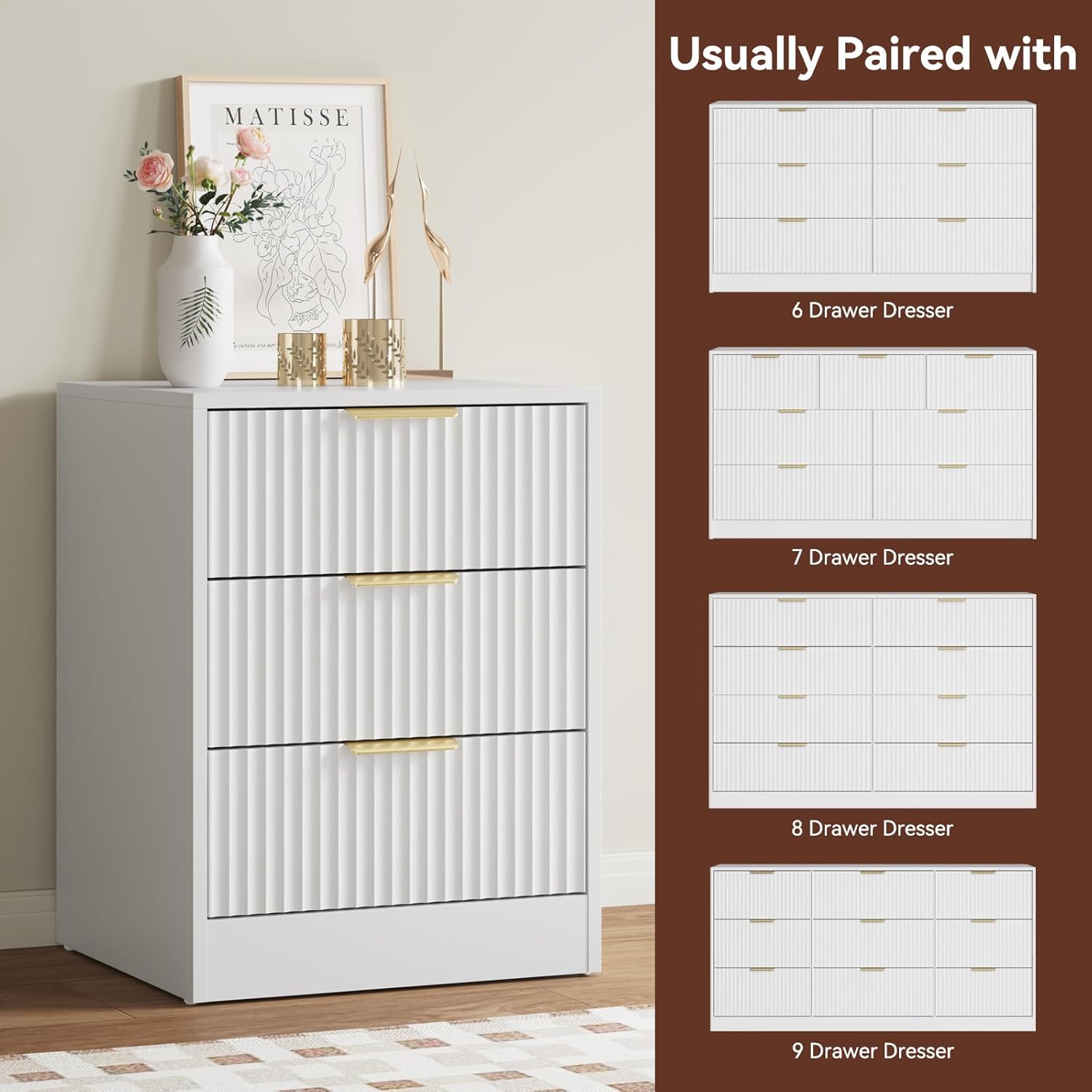 9 Drawer Fluted Dresser & Nightstand Set 3-Piece - Canva Home