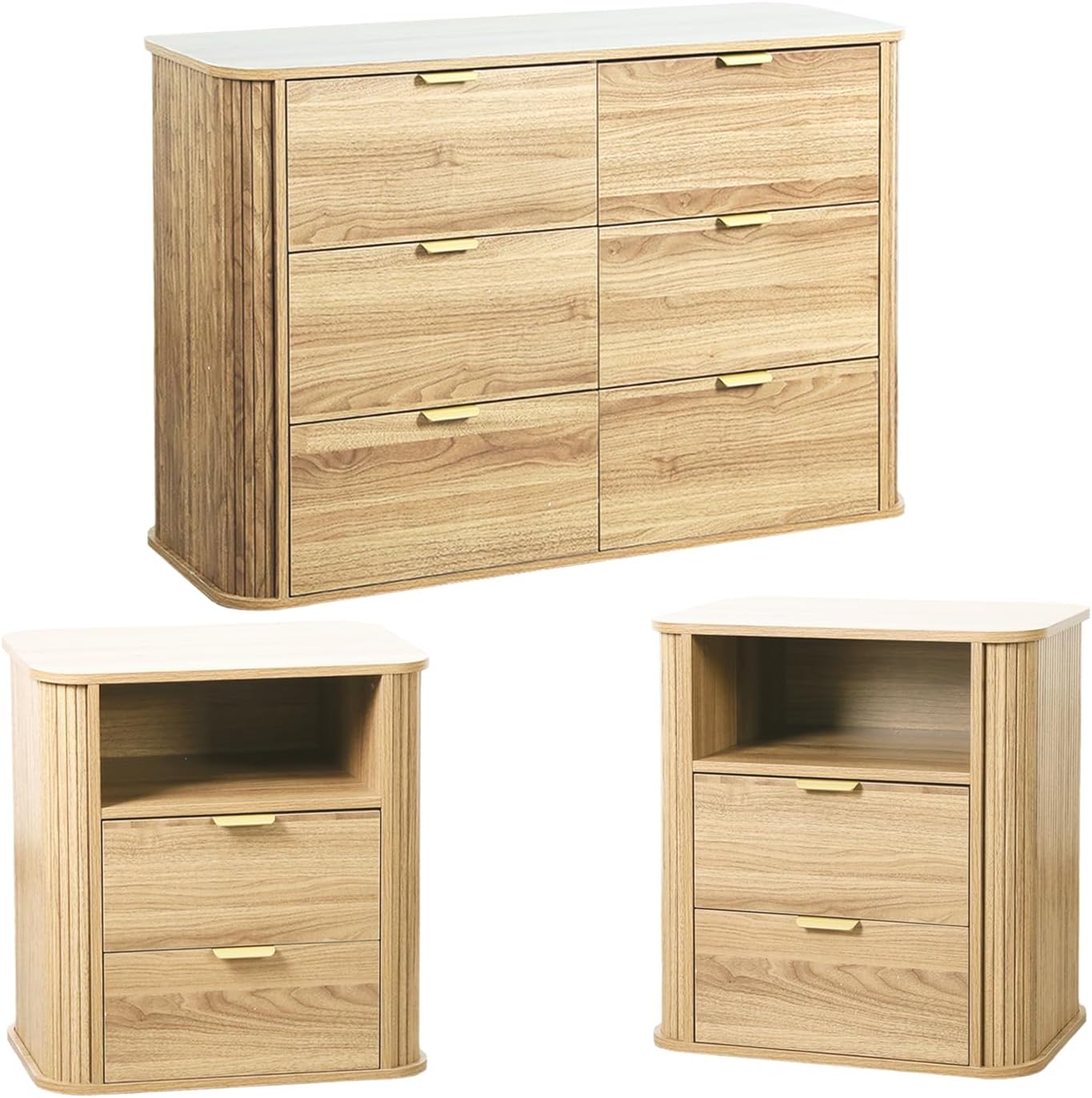 Modern Fluted 6 Drawer Dresser & 3-Piece Bedroom Furniture Set - Canva Home