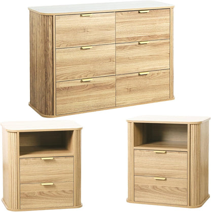 Modern Fluted 6 Drawer Dresser & 3-Piece Bedroom Furniture Set - Canva Home
