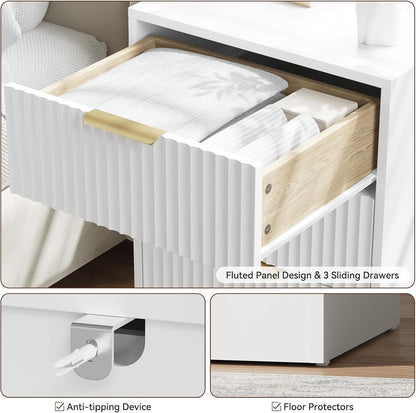 9 Drawer Fluted Dresser & Nightstand Set 3-Piece - Canva Home