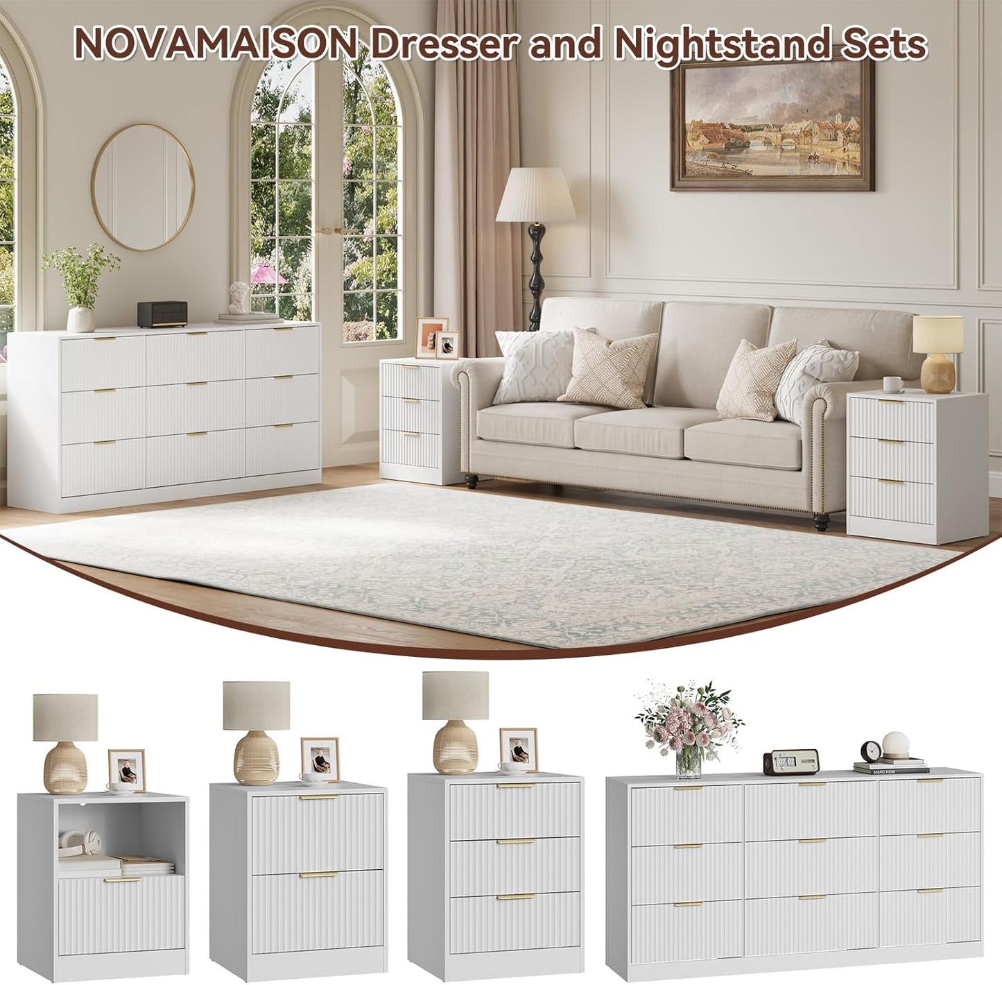 9 Drawer Fluted Dresser & Nightstand Set 3-Piece - Canva Home