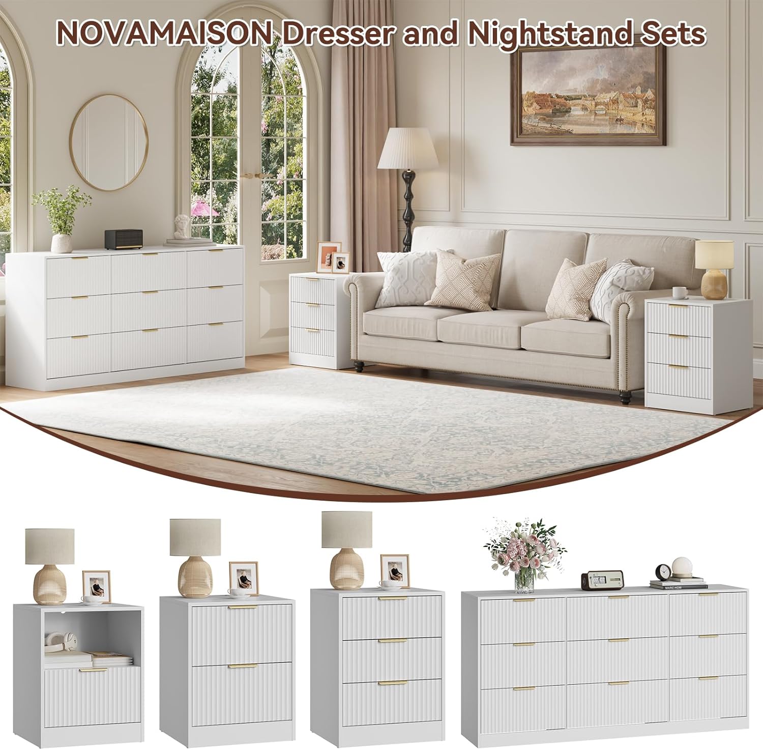 9 Drawer Fluted Dresser & Nightstand Set 3-Piece - Canva Home